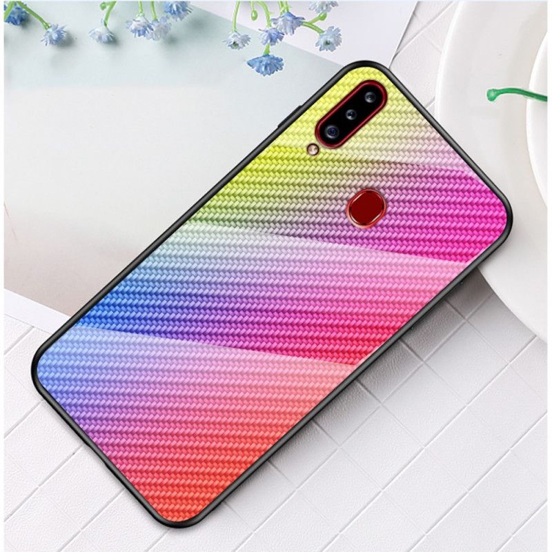 Deksel Samsung Galaxy A20s Svart Herdet Glass I Karbonfiber