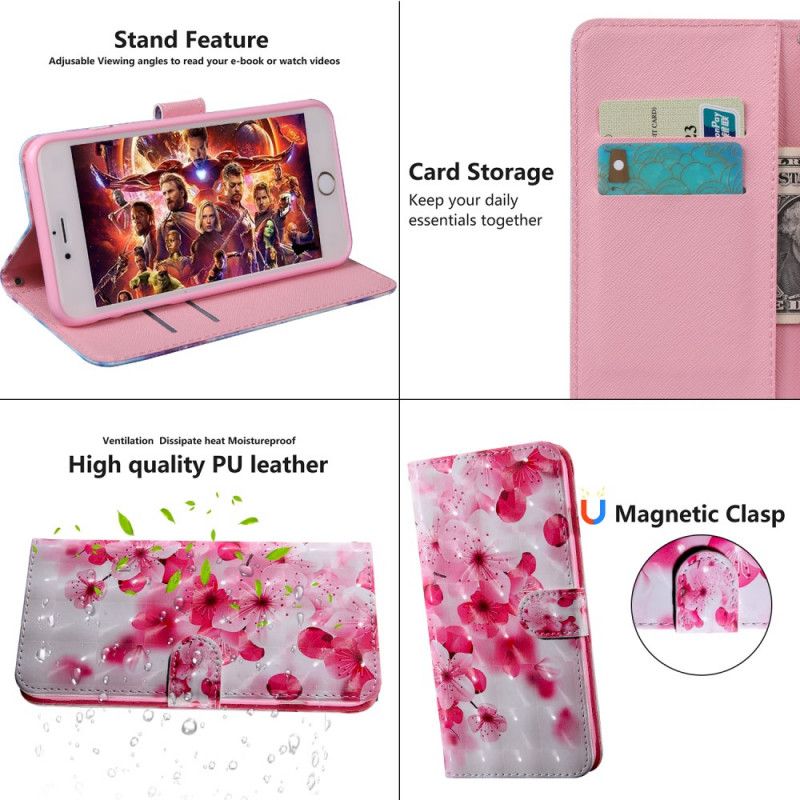 Folio Deksel Samsung Galaxy A20s Rosa Blomster