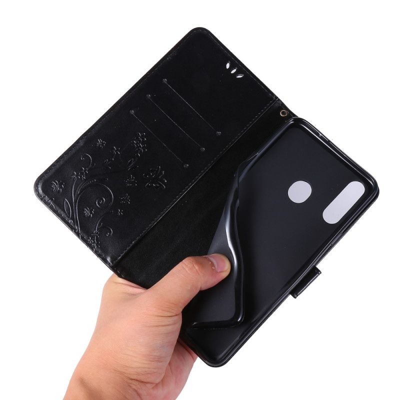 Folio Deksel Samsung Galaxy A20s Svart Sommerfugler Og Blomster