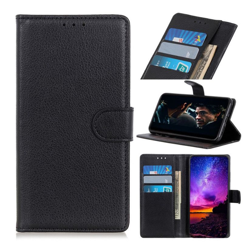 Folio Deksel Samsung Galaxy A20s Svart Tradisjonelt Litchi
