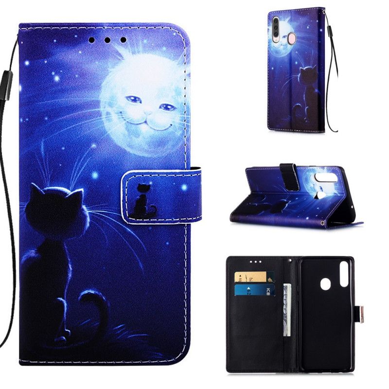 Lærdeksel Folio Deksel Samsung Galaxy A20s Mobildeksel Katt I Måneskinn
