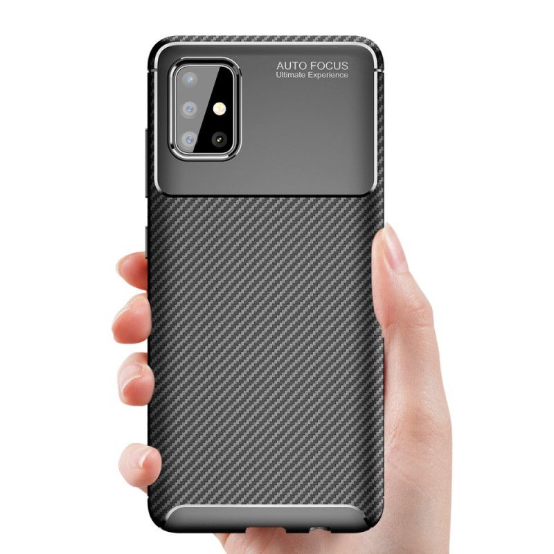 Deksel for Samsung Galaxy A51 Svart flexible Karbonfibertekstur