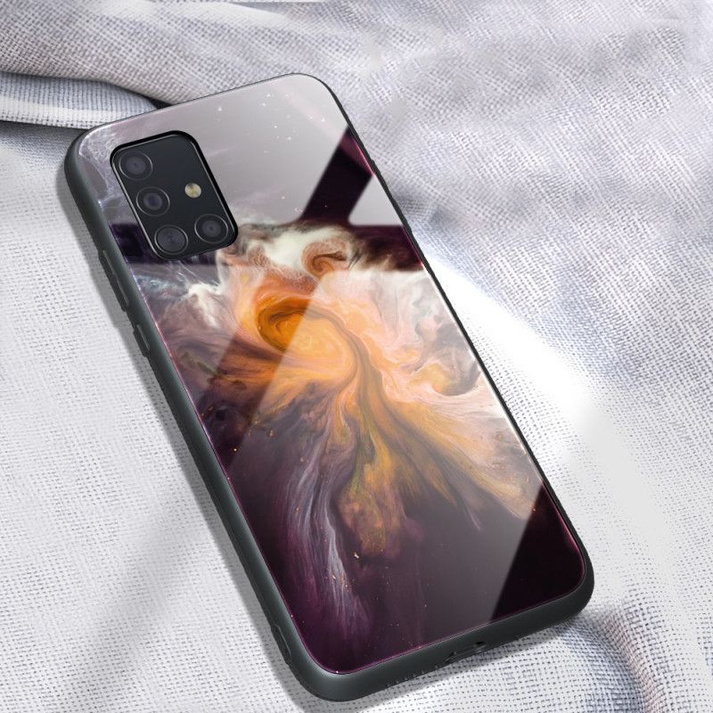 Deksel for Samsung Galaxy A51 Svart Marmorfarger Herdet Glass