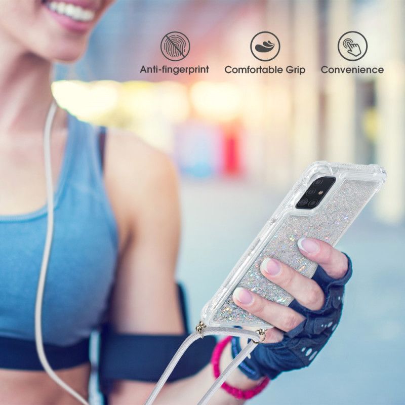 Deksel Samsung Galaxy A51 Magenta Mobildeksel Paljetter Med Snor