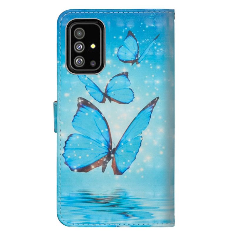 Folio Deksel Samsung Galaxy A51 Flygende Blå Sommerfugler