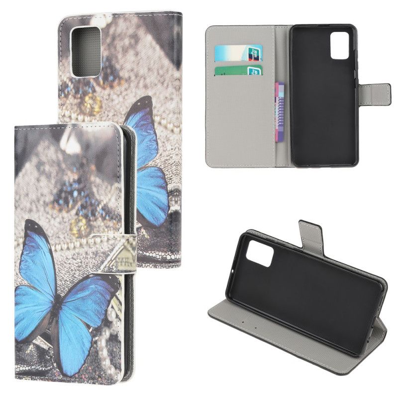 Lærdeksel Folio Deksel Samsung Galaxy A51 Svart Sommerfugler Og Blomster