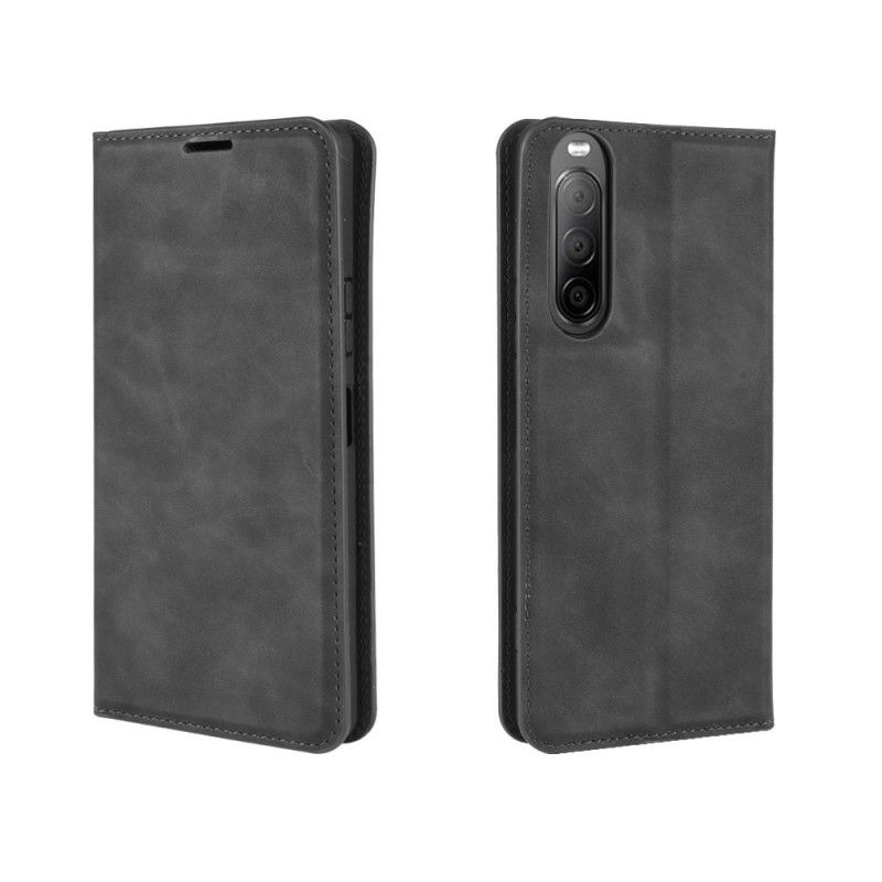 Folio Deksel for Sony Xperia 10 II Svart Myk Skinneffekt