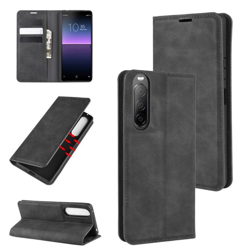 Folio Deksel for Sony Xperia 10 II Svart Myk Skinneffekt