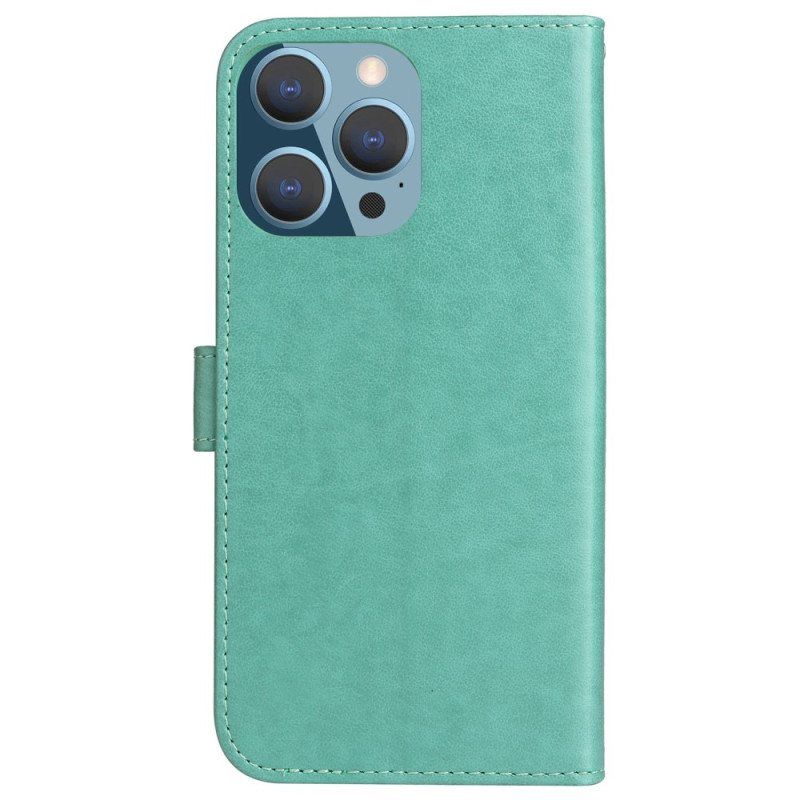 Folio Deksel Til iPhone 14 Pro Max Med Kjede Strappy Cat And Bees
