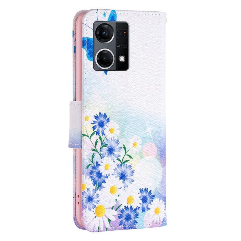 Folio Deksel Til Oppo Reno 7 Akvarell Sommerfugler