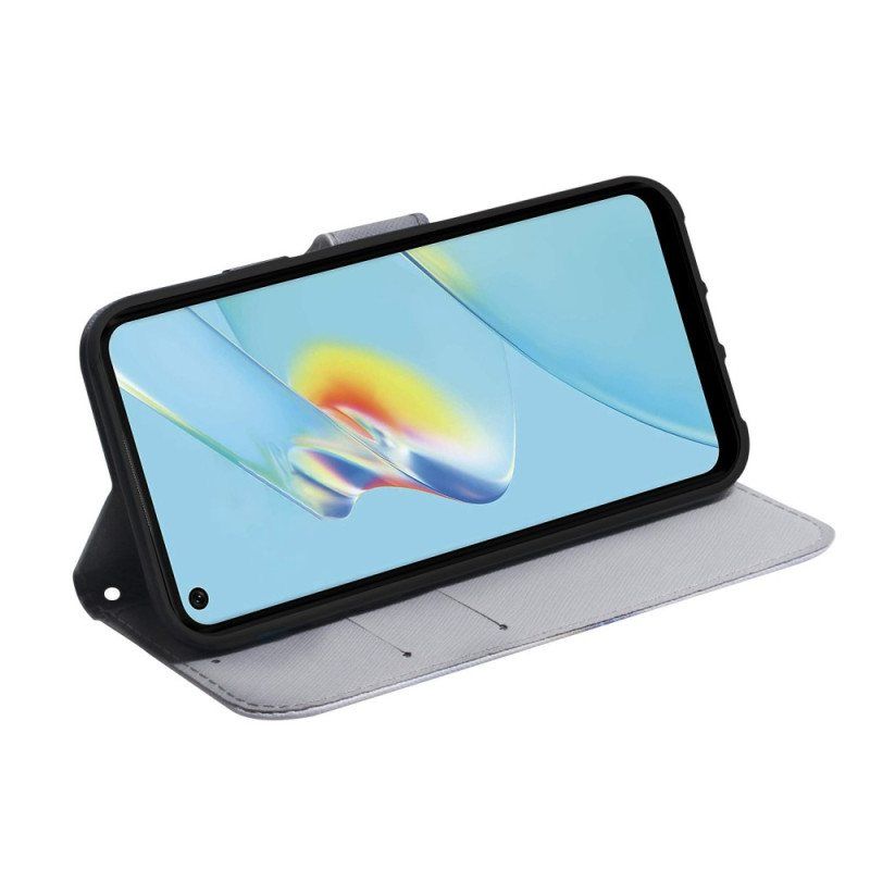 Folio Deksel Til Oppo Reno 8 Med Kjede Strappy Owls Maleri