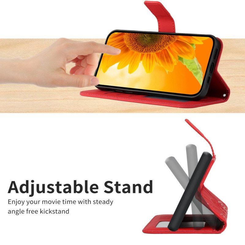 Folio Deksel Til Oppo Reno 8 Med Kjede Strappy Solsikke