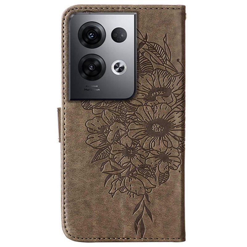 Folio Deksel Til Oppo Reno 8 Pro Med Kjede Barokk Strappy Sommerfugl