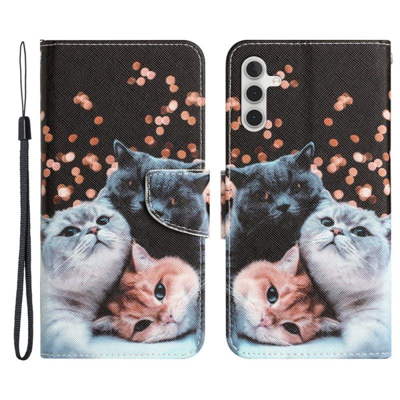 Folio Deksel Til Samsung Galaxy A54 5G Med Kjede Bare Thong Cats