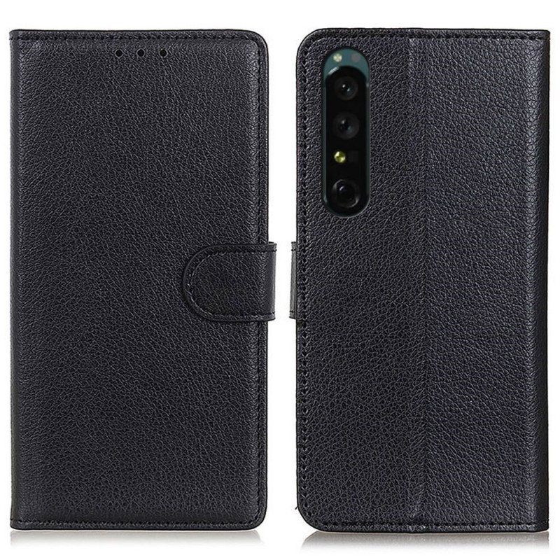 Folio Deksel Til Sony Xperia 1 IV Tradisjonelt Litchi Imitert Skinn