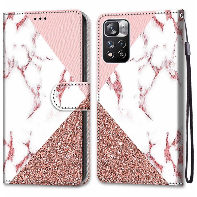 Folio Deksel Til Xiaomi Redmi Note 11 Pro Plus 5G Marmor Og Glitter Trekant