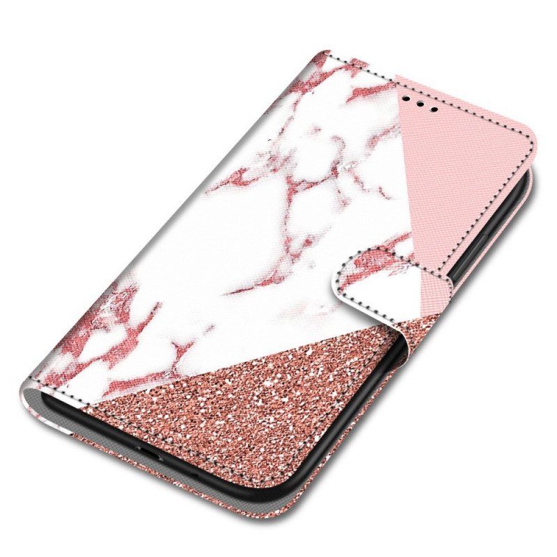 Folio Deksel Til Xiaomi Redmi Note 11 Pro Plus 5G Marmor Og Glitter Trekant