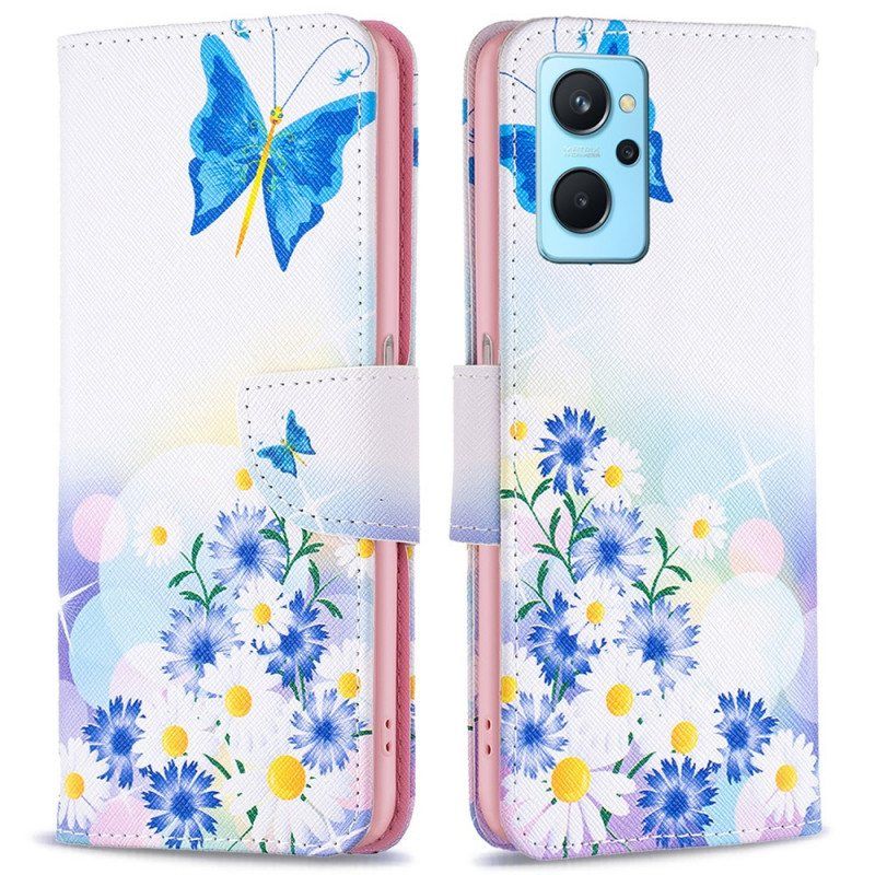 Lærdeksel Til Realme 9i Sommerfugl- Og Blomsterpastell