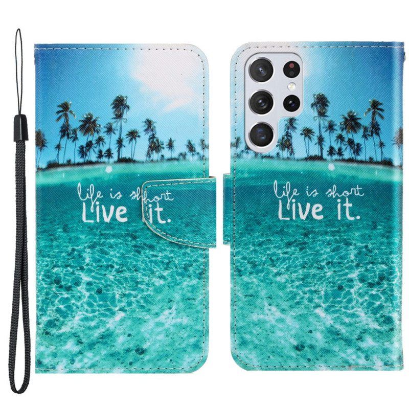 Lærdeksel Til Samsung Galaxy S22 Ultra 5G Med Kjede Live It At Lanyard